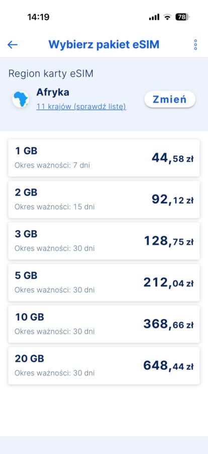 cennik eSIM w aplikacji banku Erste źródło tabletowo.pl
