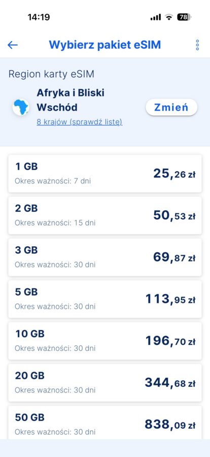 cennik eSIM w aplikacji banku Erste źródło tabletowo.pl