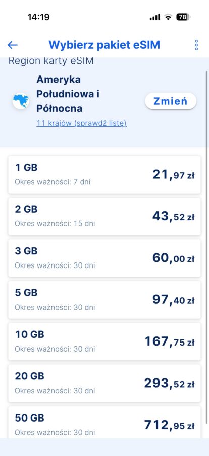 cennik eSIM w aplikacji banku Erste źródło tabletowo.pl