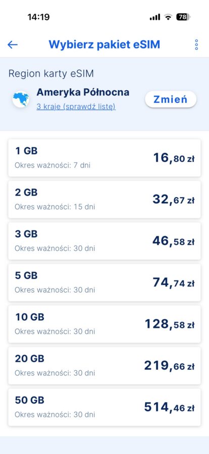 cennik eSIM w aplikacji banku Erste źródło tabletowo.pl