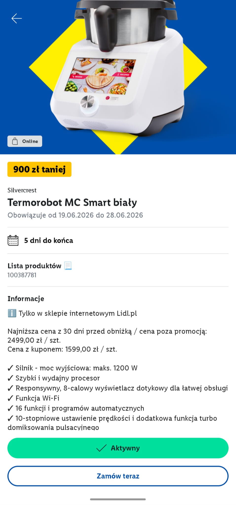 Kupon w Lidl Plus na termorobota MC Smart Lidlomix