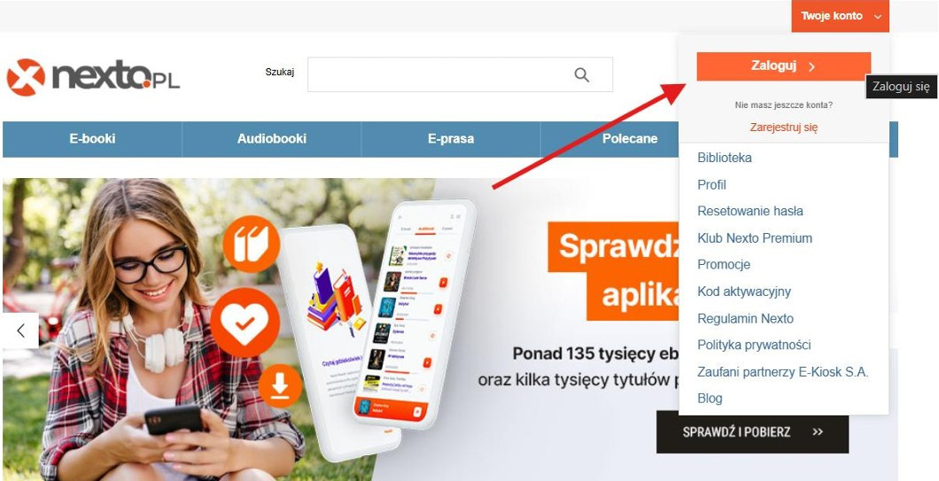 Instrukcja pobierania e-booków (źródło Nexto)