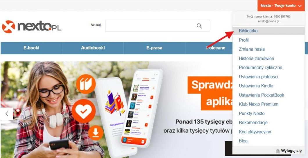 Instrukcja pobierania e-booków (źródło Nexto)