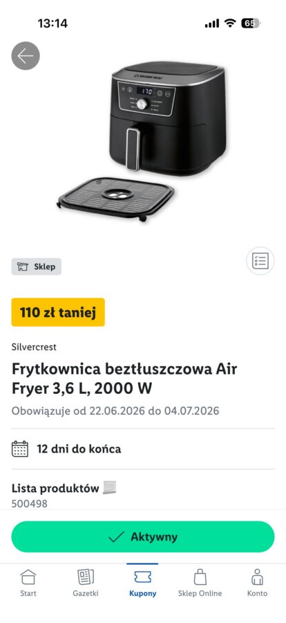 Promocja na frytkownicę beztłuszczową o pojemności 3,6 litra i mocy 2000 W marki SilverCrest w Lidlu