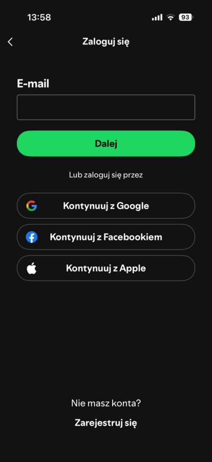 ekran logowania do aplikacji spotify na iphone źródło tabletowo.pl
