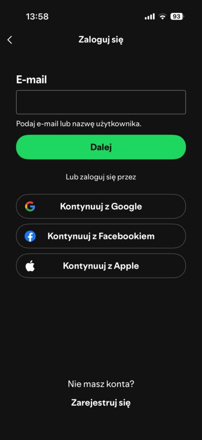 ekran logowania do aplikacji spotify na iphone źródło tabletowo.pl