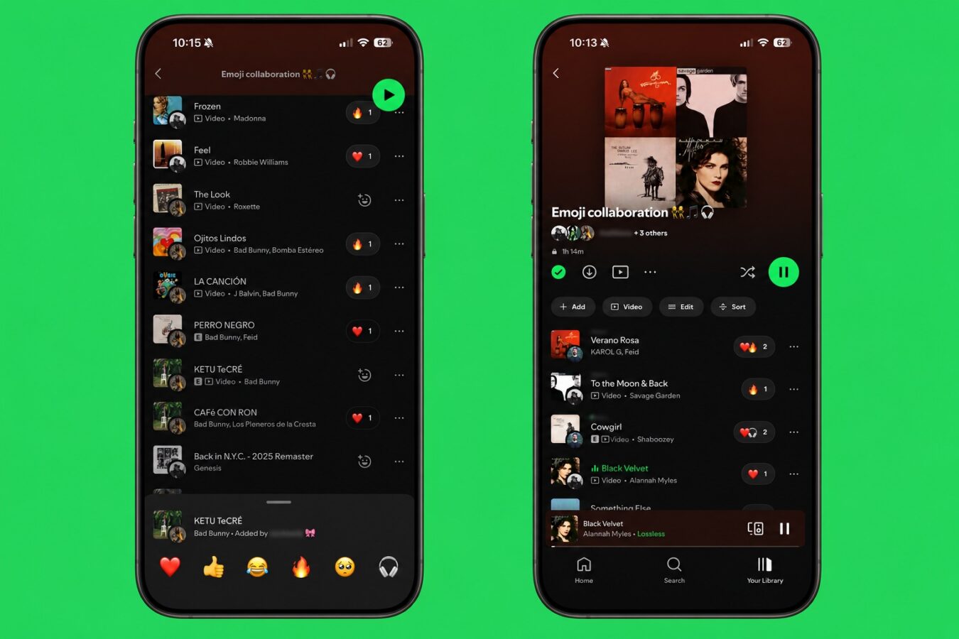 spotify pozwala dodawać reakcje w postaci emoji do piosenek na współdzielonych wspólnych playlistach