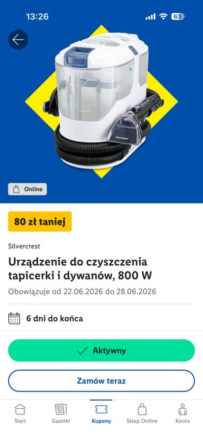 urządzenie do czyszczenia tapicerki i dywanów o mocy 800 W marki SilverCrest za 299 złotych w Lidlu