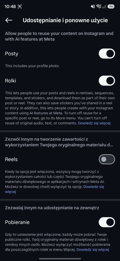 jak wyłączyć funkcję, pozwalającą innym użytkownikom tworzyć nowe materiały z użyciem Meta AI z wykorzystaniem zawartości z innego konta publicznego źródło tabletowo.pl