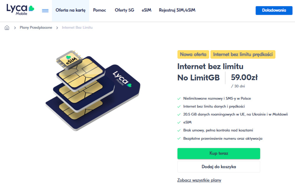 Oferta No LimitGB w Lyca Mobile