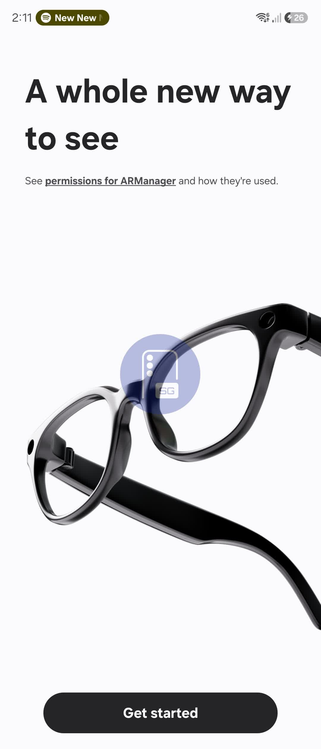 Screen z aplikacji Samsung Galaxy Glasses do zarządzania inteligentnymi okularami