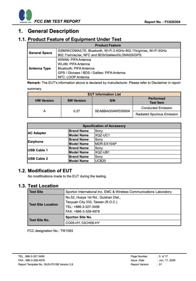 smartfon sony xperia 10 viii fcc