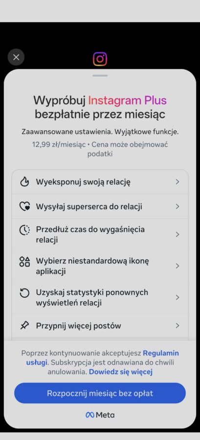 subskrypcja instagram plus źródło tabletowo.pl