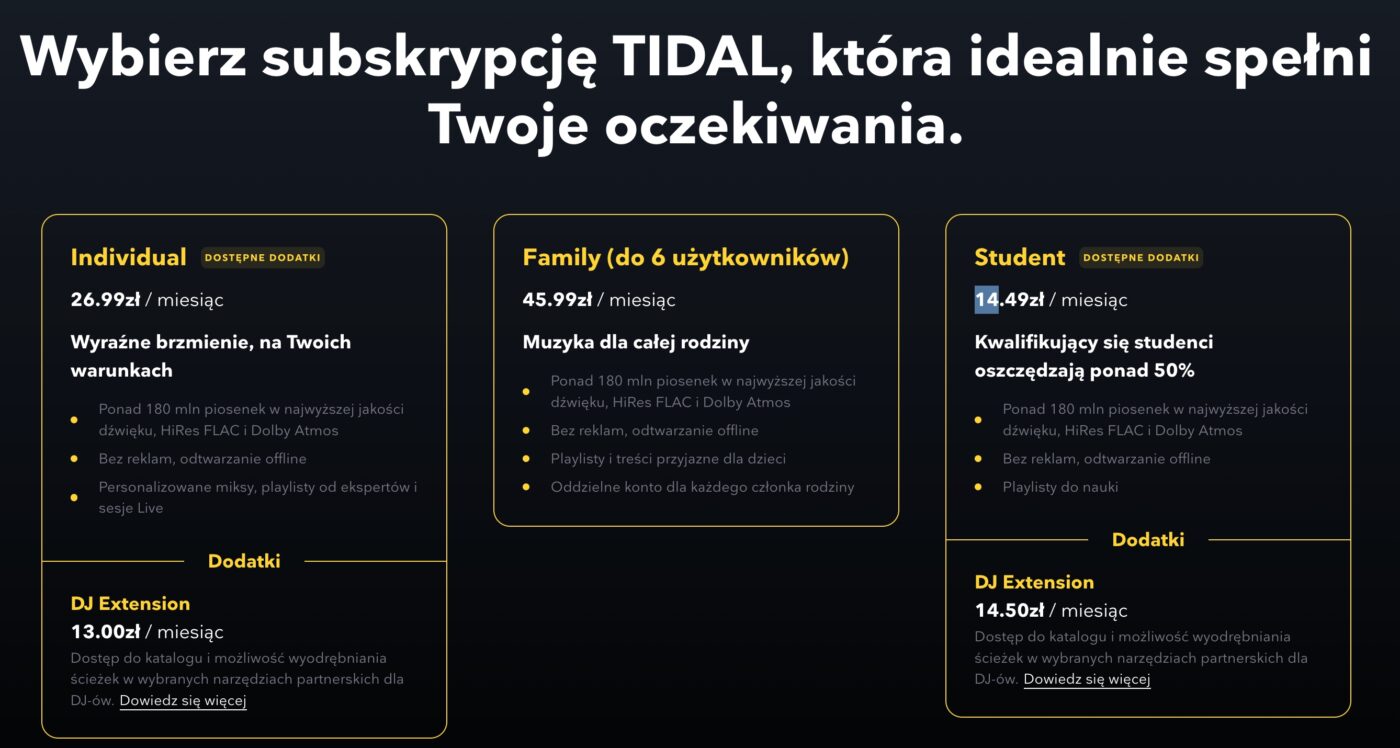 Tidal nowy cennik w Polsce