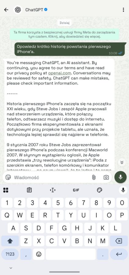 ChatGPT powraca do WhatsAppa