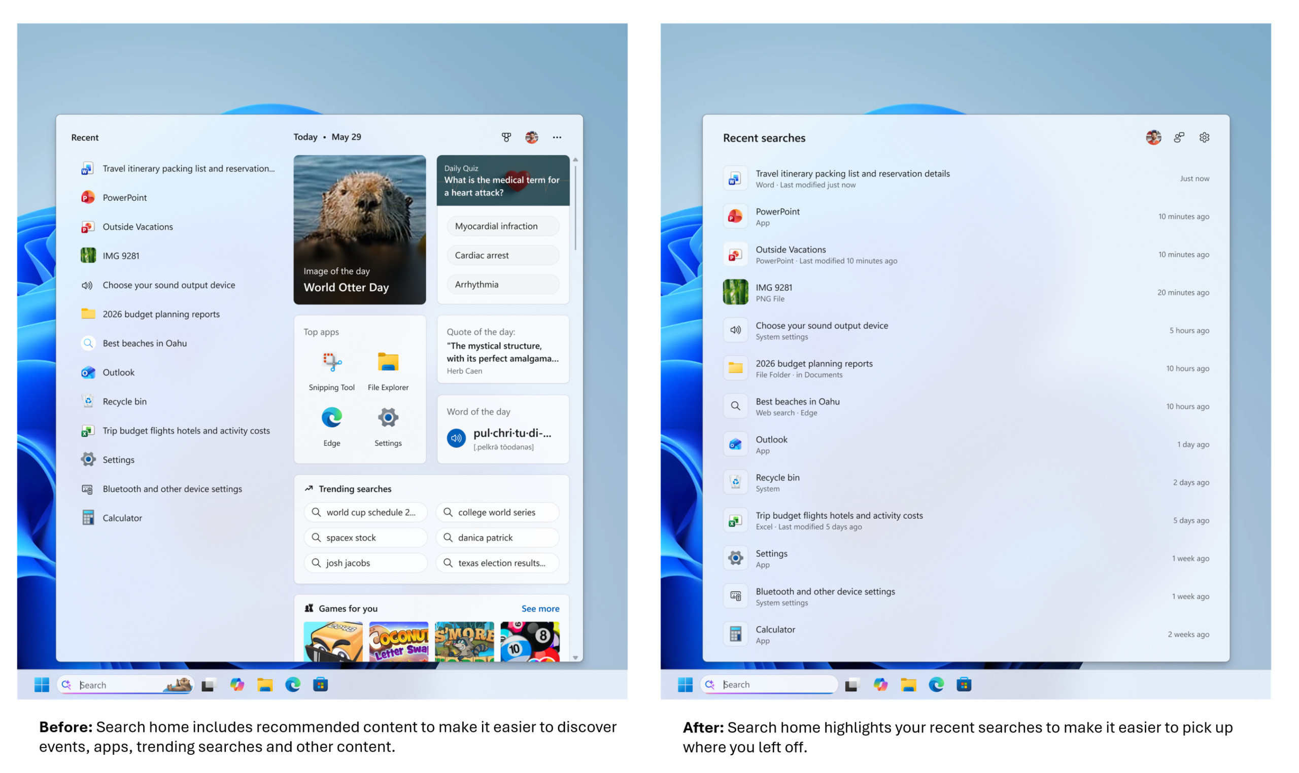 Nowy ekran główny wyszukiwarki w Windows 11