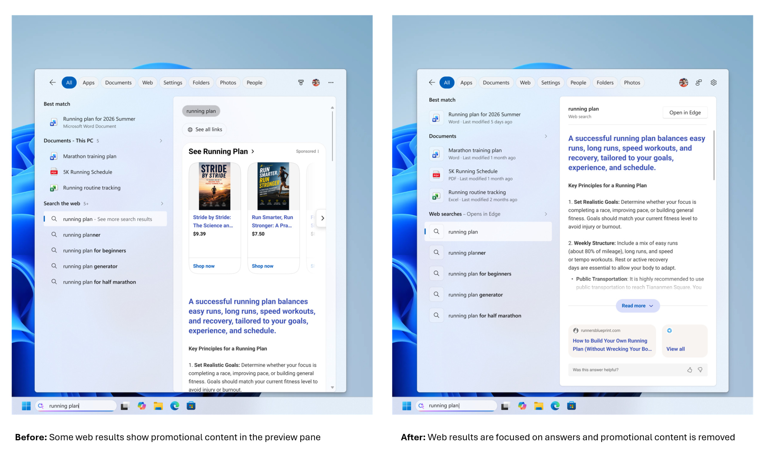 Wyniki z internetu w nowej wyszukiwarce w Windows 11