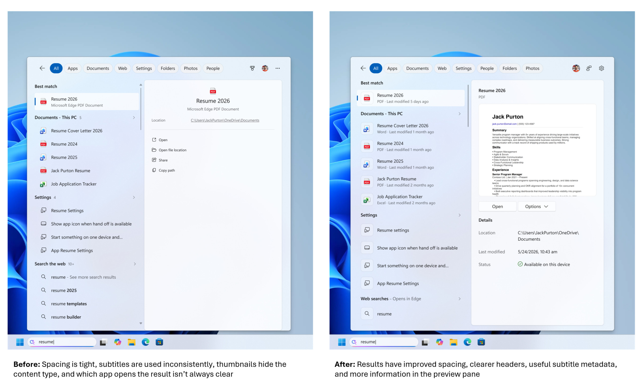 Bardziej przejrzyste wyniki w wyszukiwarce w Windows 11