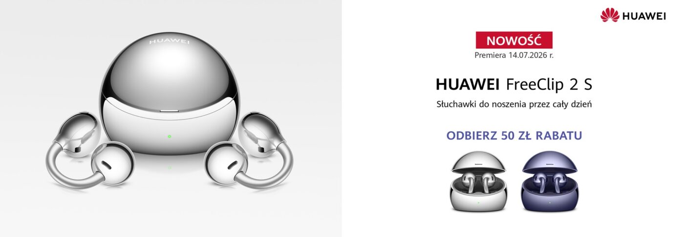 Zapowiedź polskiej premiery nowych słuchawek Huawei FreeClip 2 S 14 lipca 2026 roku