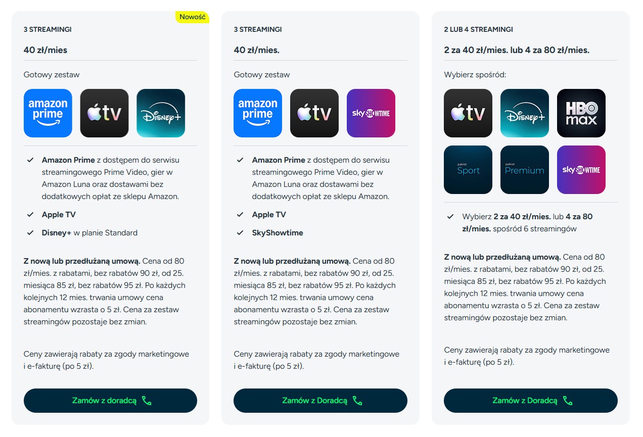 streaming, vod, zestawy, pakiety z abonamentem plusa, amazon prime video, apple tv, disney+