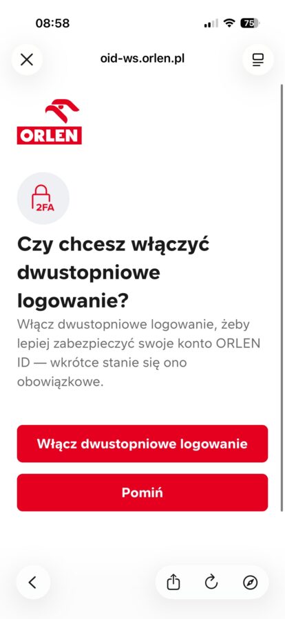 Orlen Vitay dwustopniowe logowanie