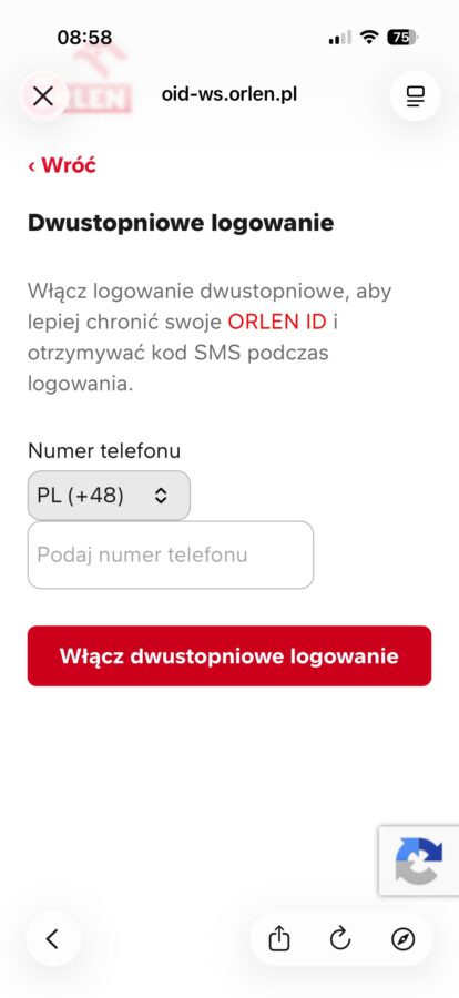 Orlen Vitay dwustopniowe logowanie