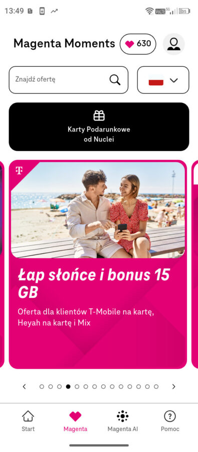 Aktywacja bonusowego pakietu 15 GB internetu w aplikacji Mój T-Mobile