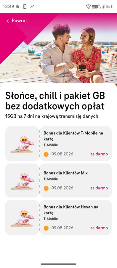 Aktywacja bonusowego pakietu 15 GB internetu w aplikacji Mój T-Mobile