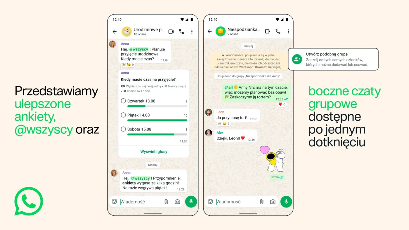 WhatsApp nowości w czatach grupowych