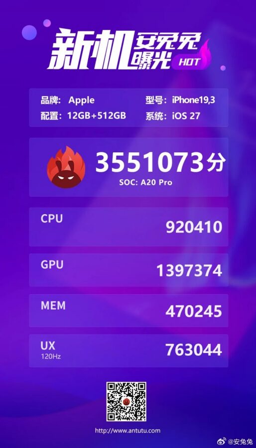 iphone 18 pro max apple a20 pro antutu wynik