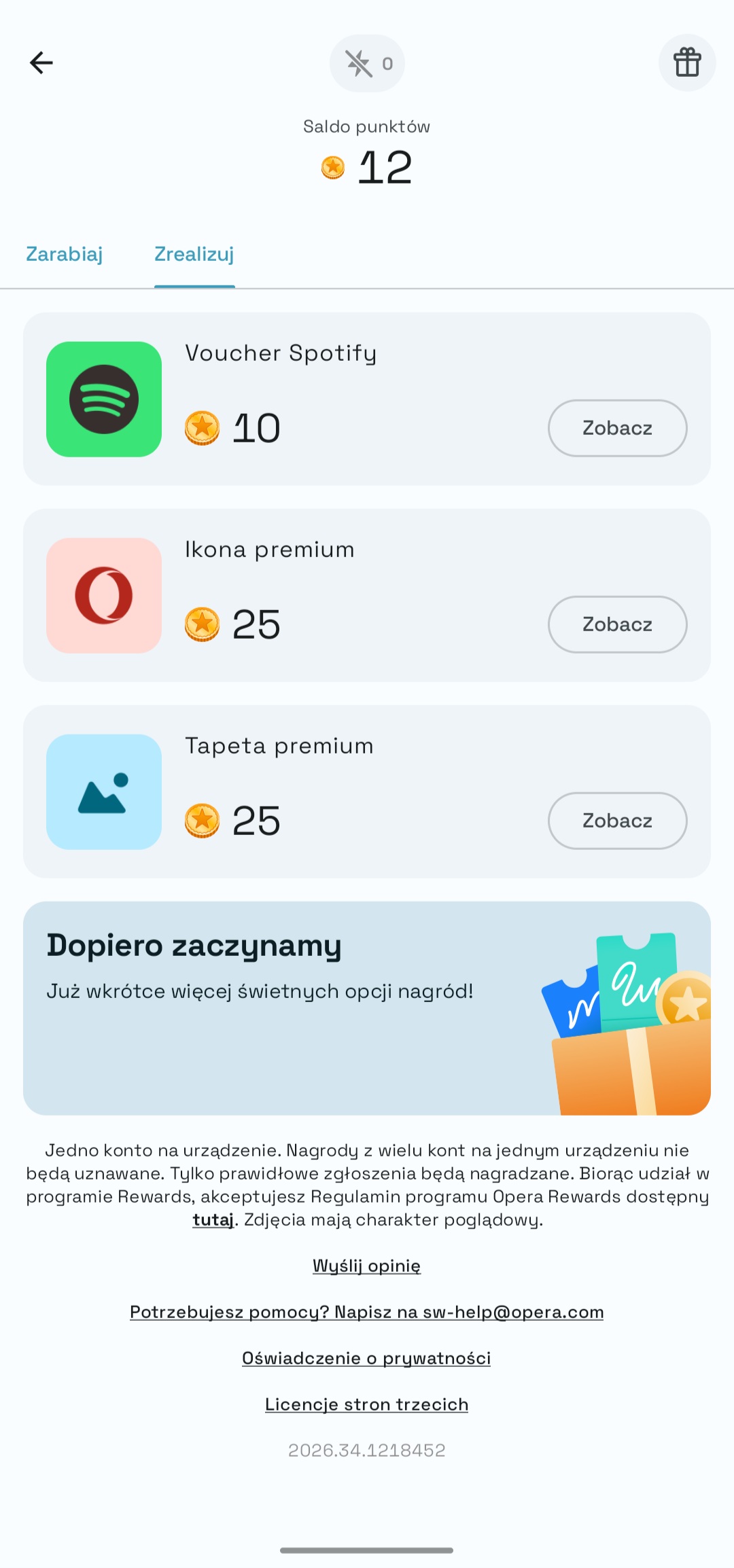 Spotify Premium za 0 złotych, Nagrody, punkty, przeglądarka Opera
