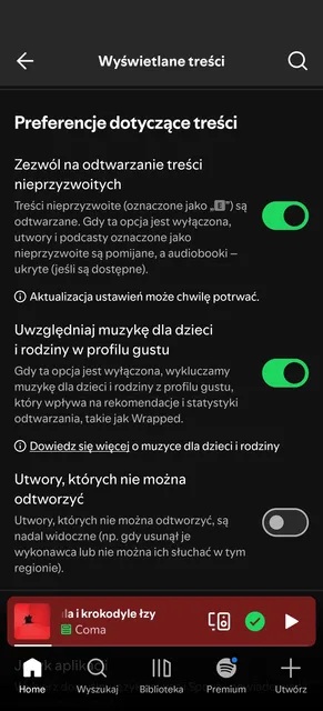 Jak wykluczyć dziecięcą muzykę z profilu muzycznego w Spotify?