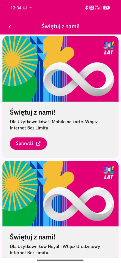 T-Mobile 30 urodziny internet bez limitu za darmo
