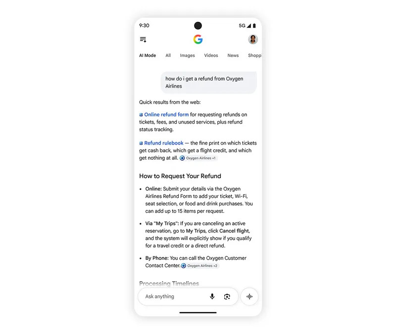 Google AI linki u góry