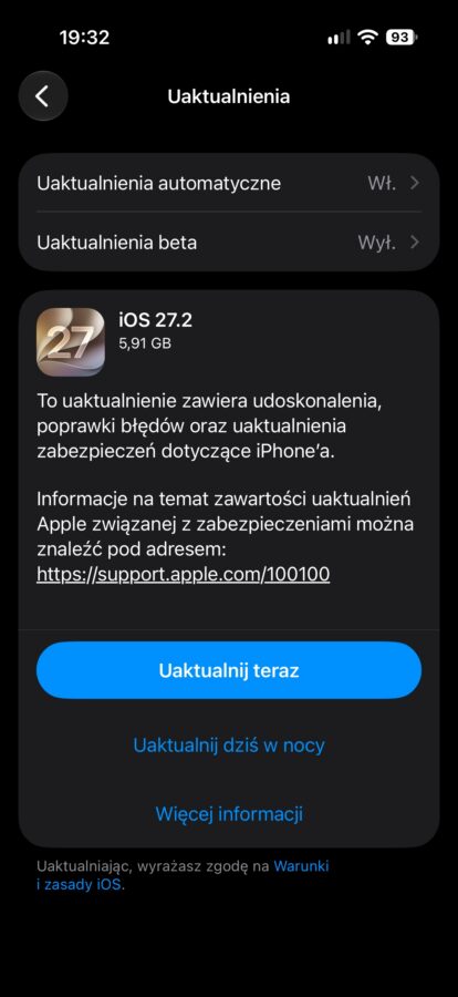 iOS 27.2 aktualizacja