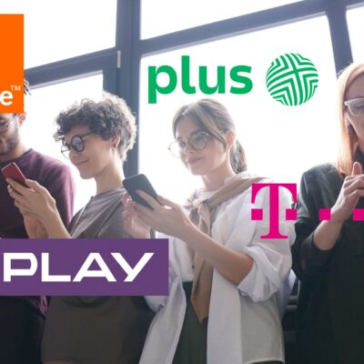 ludzie z telefonami smartfonami w rękach dłoniach orange play plus t mobile logo