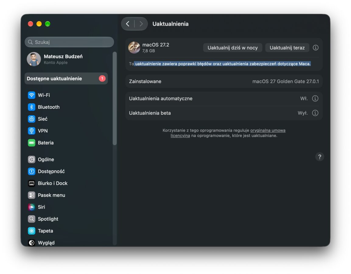 macOS 27.2 Golden Gate