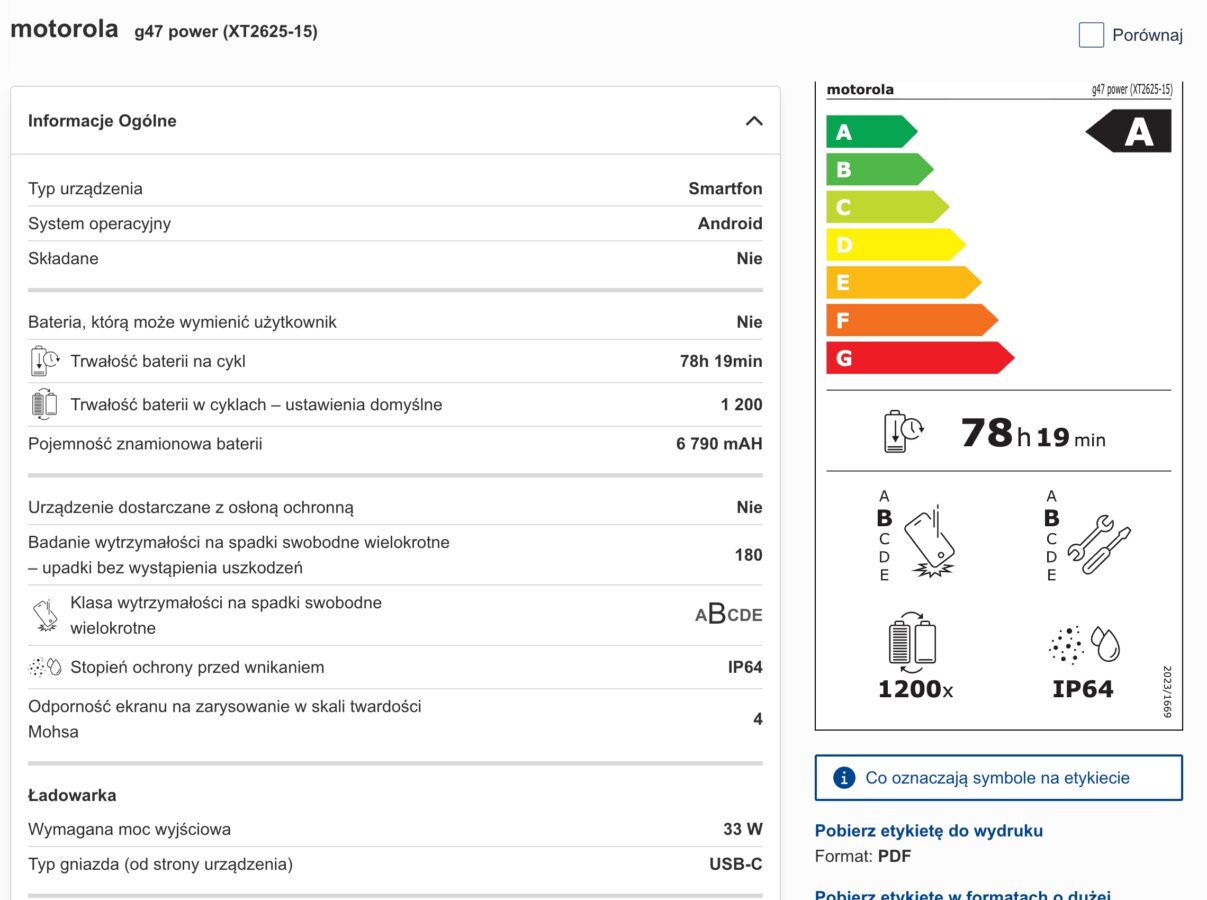 Motorola Moto G47 Power w bazie EPREL