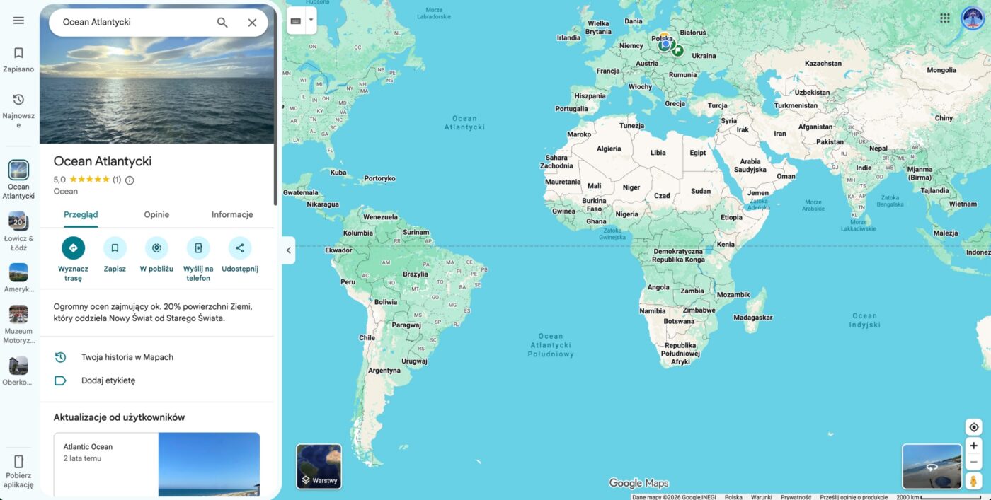 Ocean Atlantycki na Google Maps