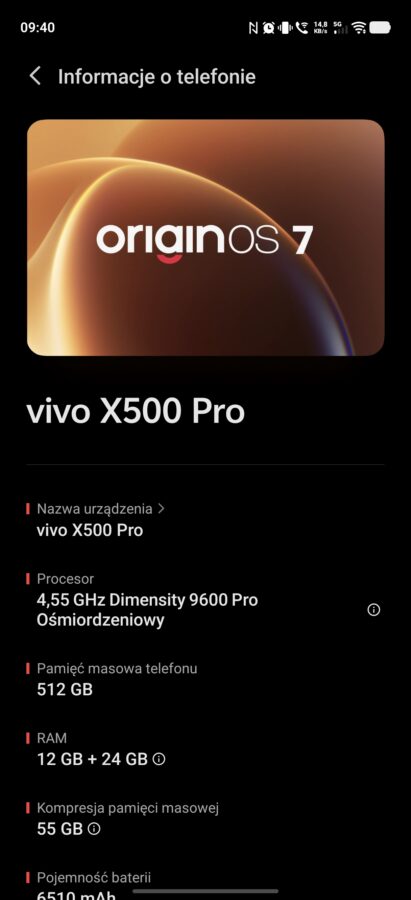 smartfon Vivo X500 Pro